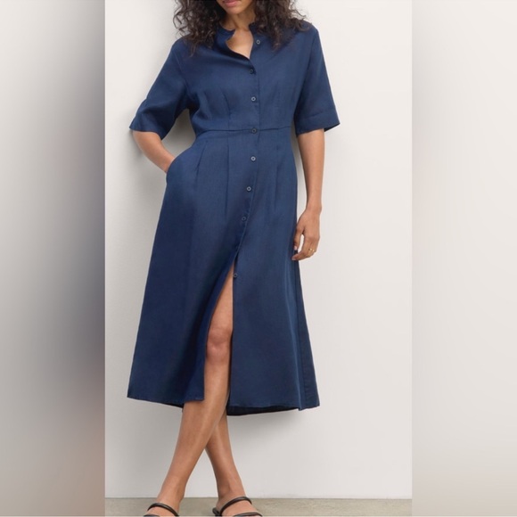 Everlane Dresses & Skirts - Everlane The Frolic Linen Sundress Women’s 8 Short Sleeve Deep Blue Coastal M